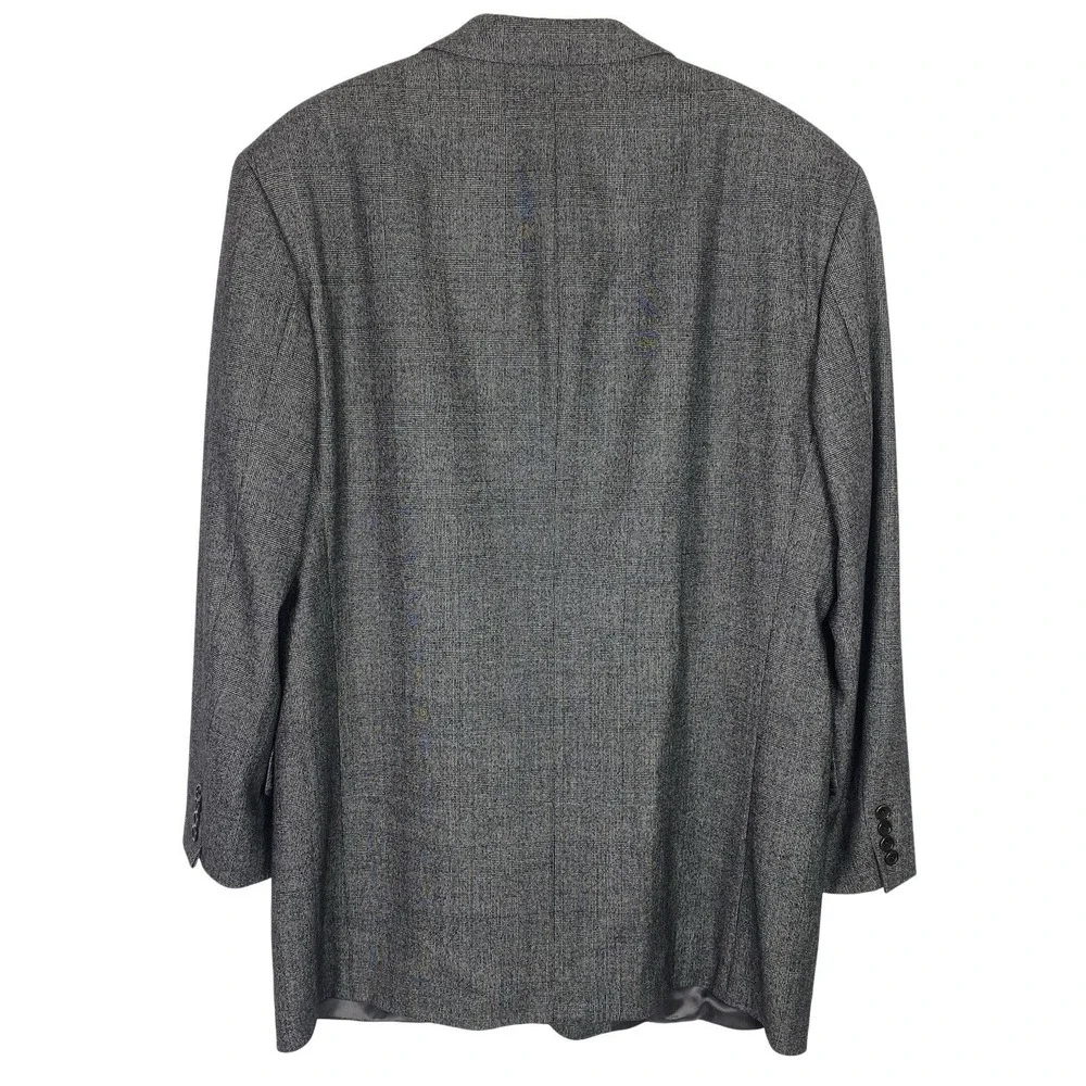 Hugo Boss 44L Long Blazer Gray Check Sport Coat Designer 100% Wool Suit Jacket